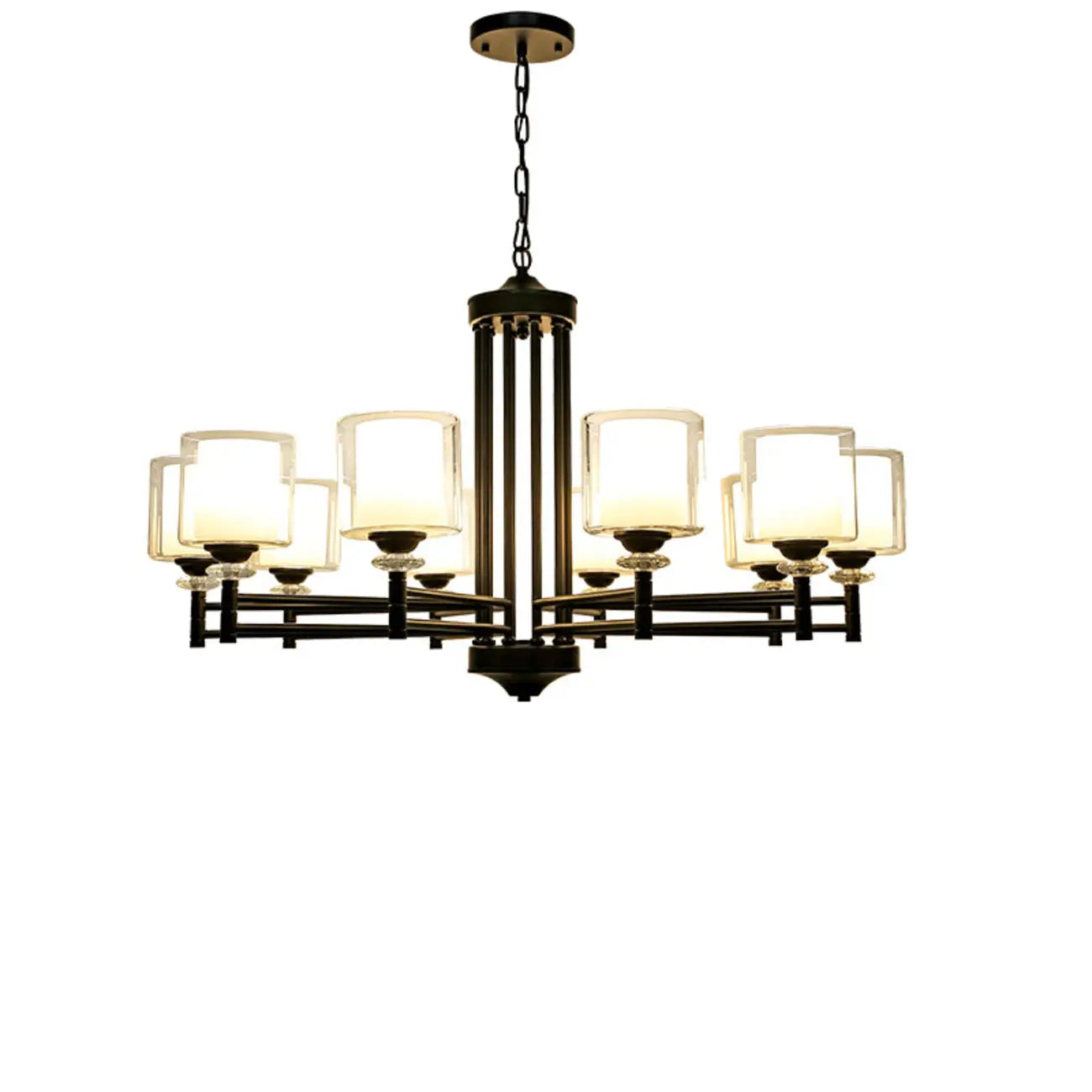 Geometric Industrial Metal Cylinder Glass Chandelier