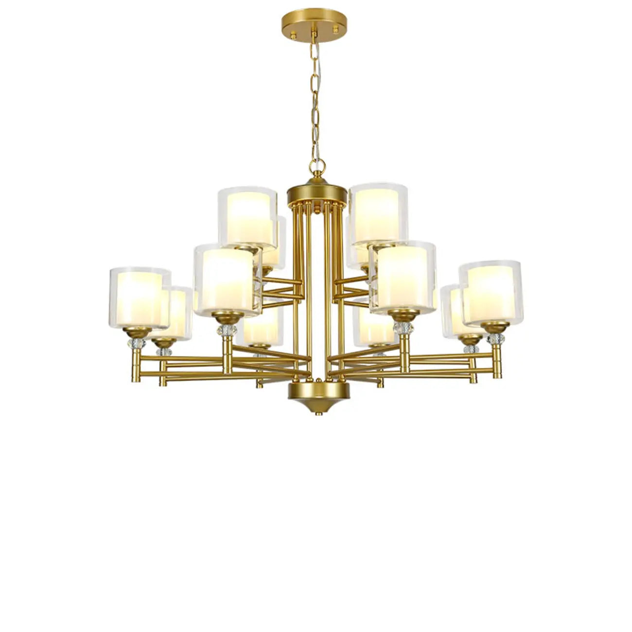 Geometric Industrial Metal Cylinder Glass Chandelier