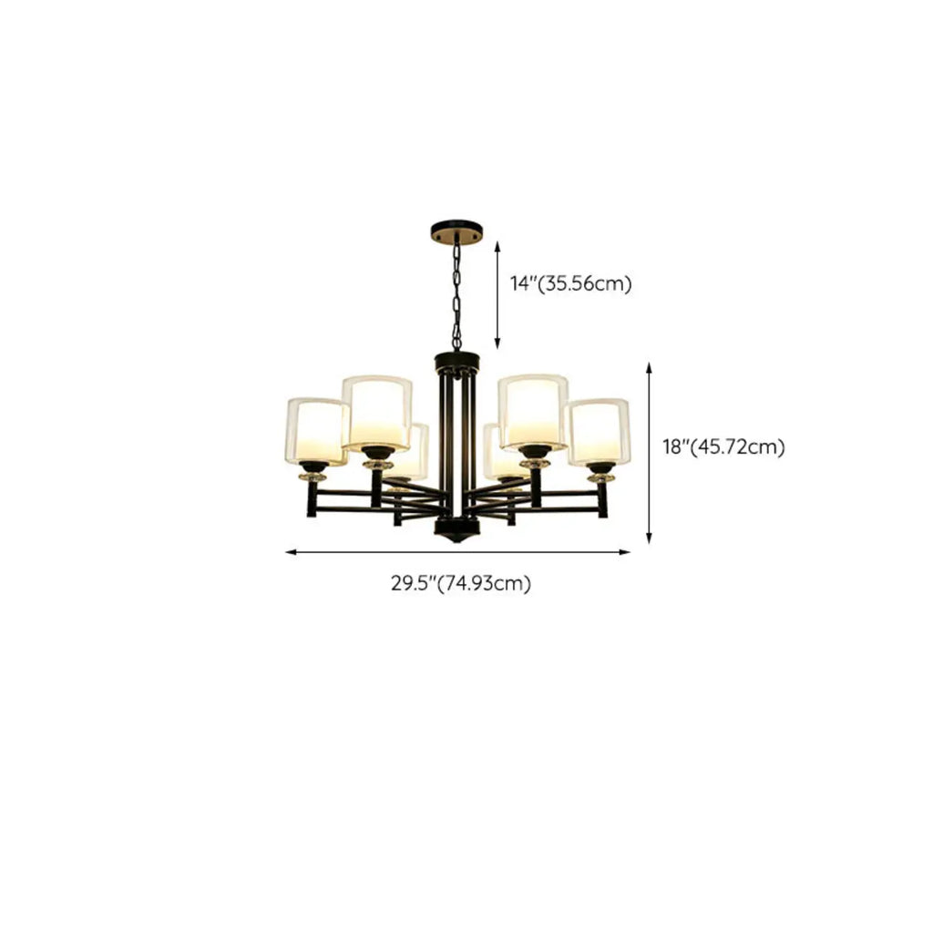 Geometric Industrial Metal Cylinder Glass Chandelier