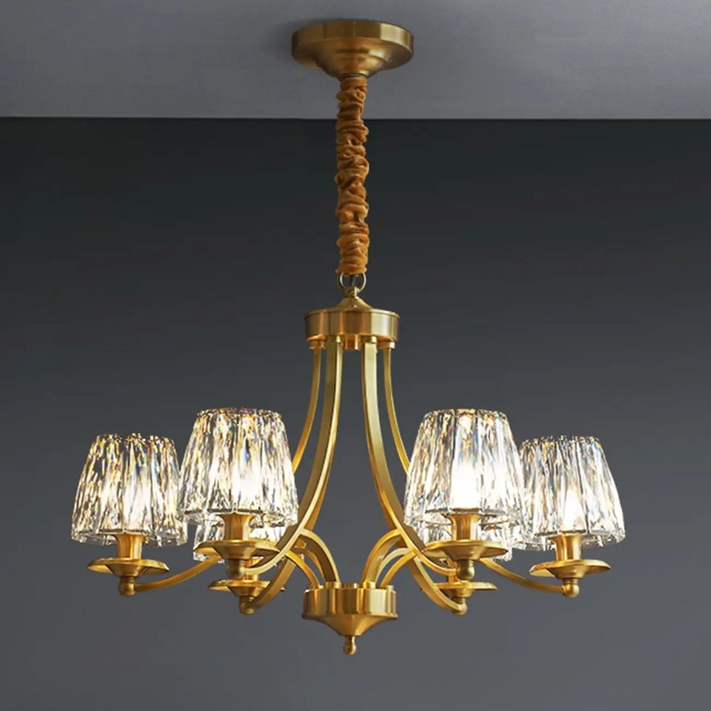 6-Light Vintage Crystal LED Chandelier with Adjustable Height