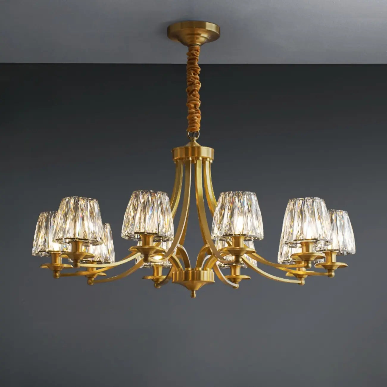 6-Light Vintage Crystal LED Chandelier with Adjustable Height