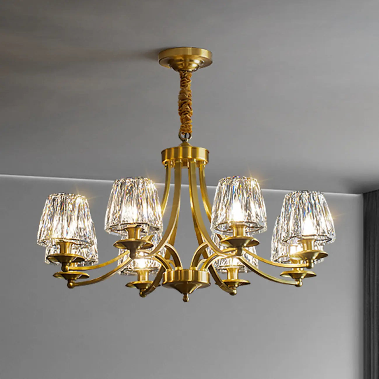 6-Light Vintage Crystal LED Chandelier with Adjustable Height