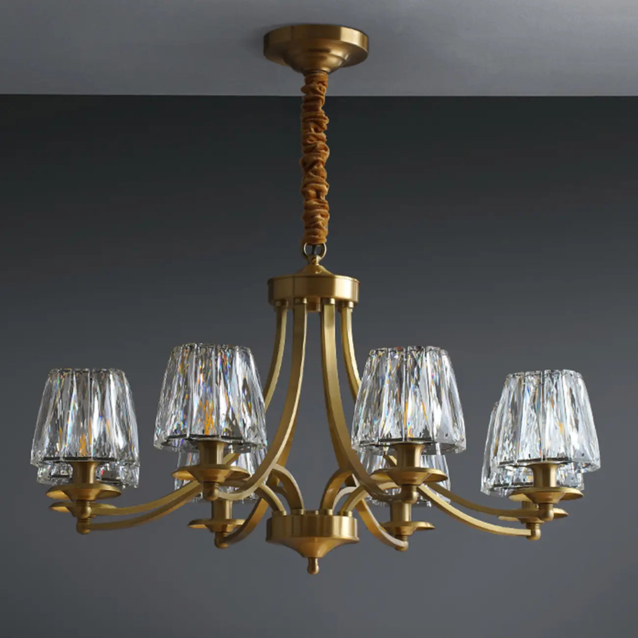 6-Light Vintage Crystal LED Chandelier with Adjustable Height