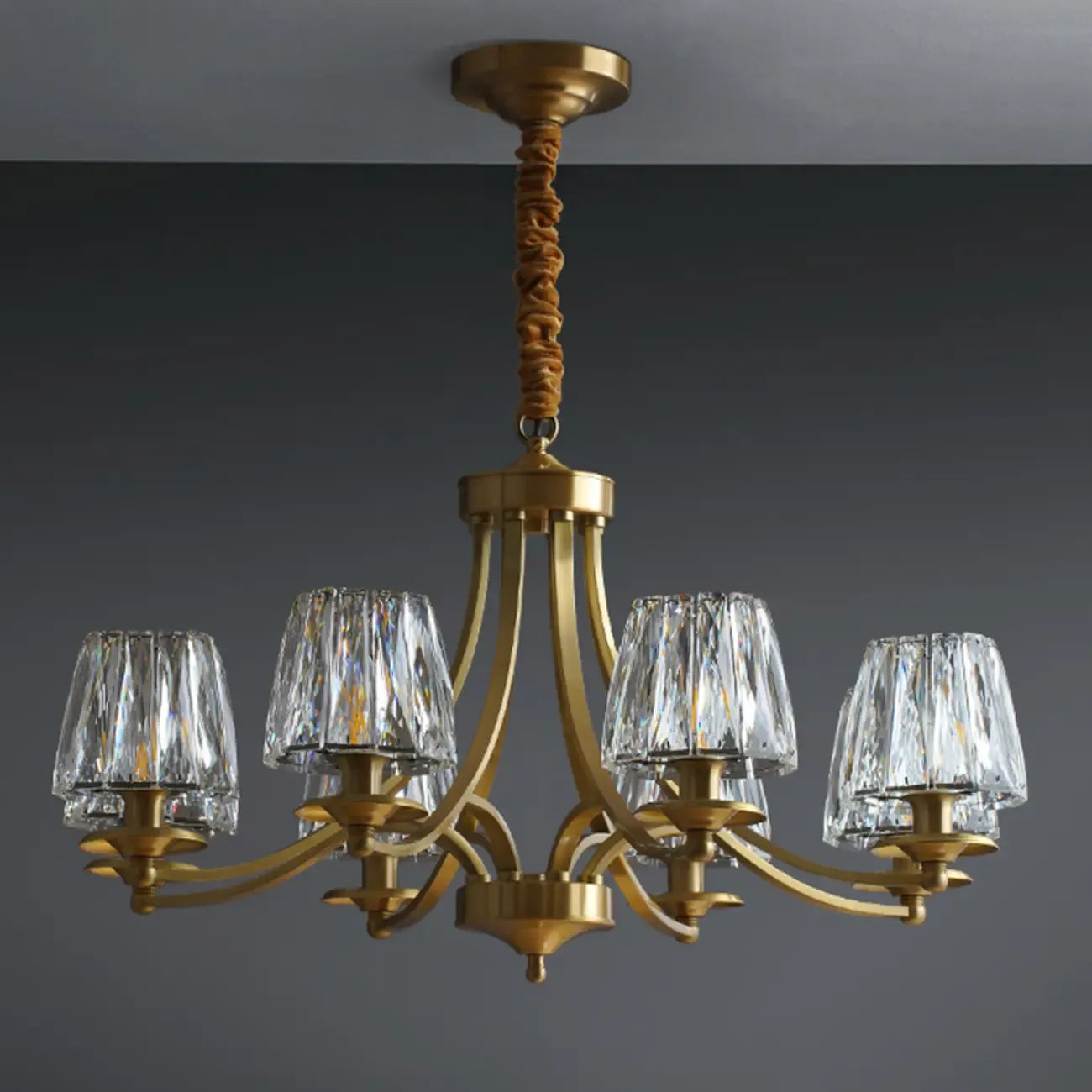 6-Light Vintage Crystal LED Chandelier with Adjustable Height