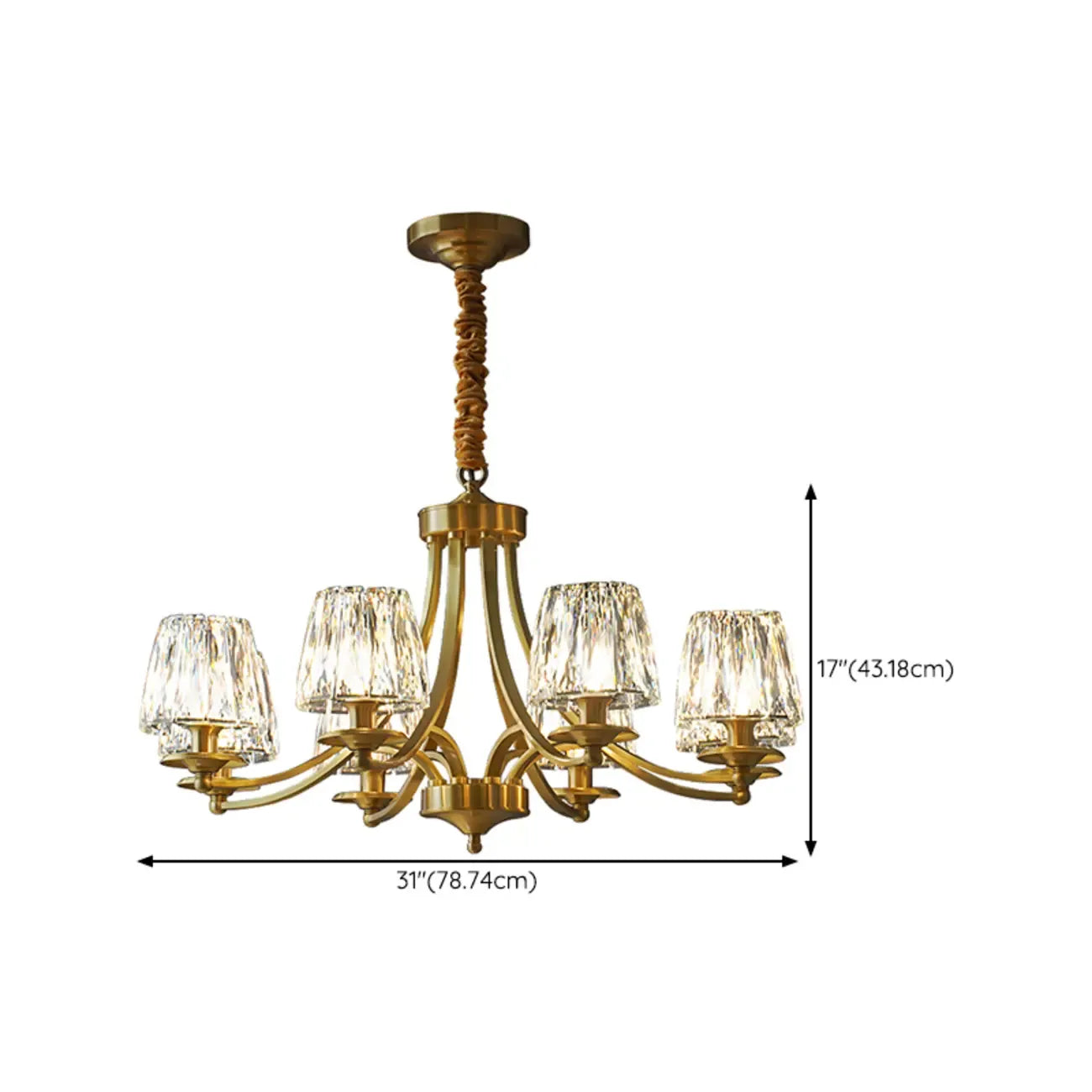 6-Light Vintage Crystal LED Chandelier with Adjustable Height