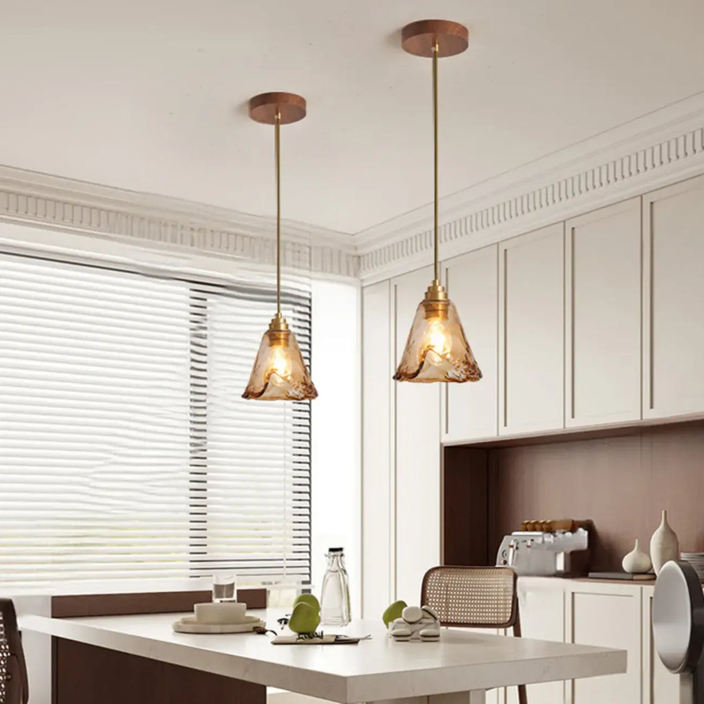 Modern Amber Water Ripple Glass Pendant Light for Dining Room