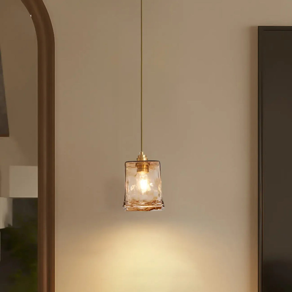 Modern Amber Water Ripple Glass Pendant Light for Dining Room