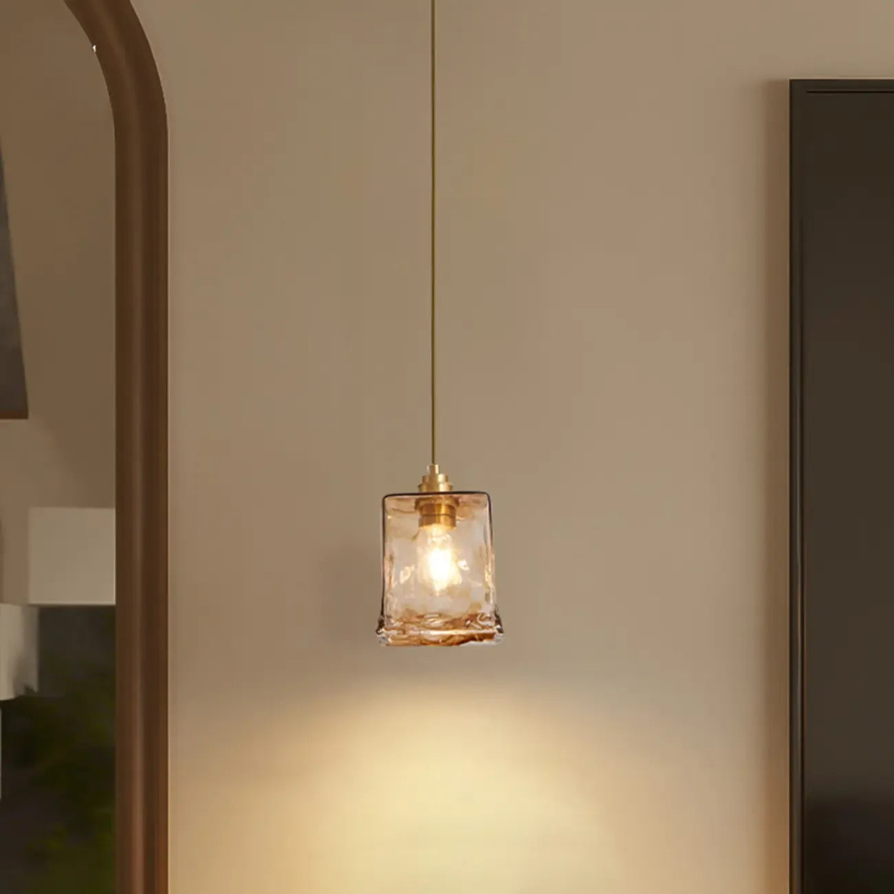 Modern Amber Water Ripple Glass Pendant Light for Dining Room