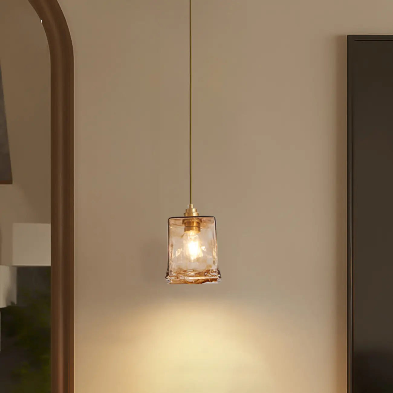 Modern Amber Water Ripple Glass Pendant Light for Dining Room