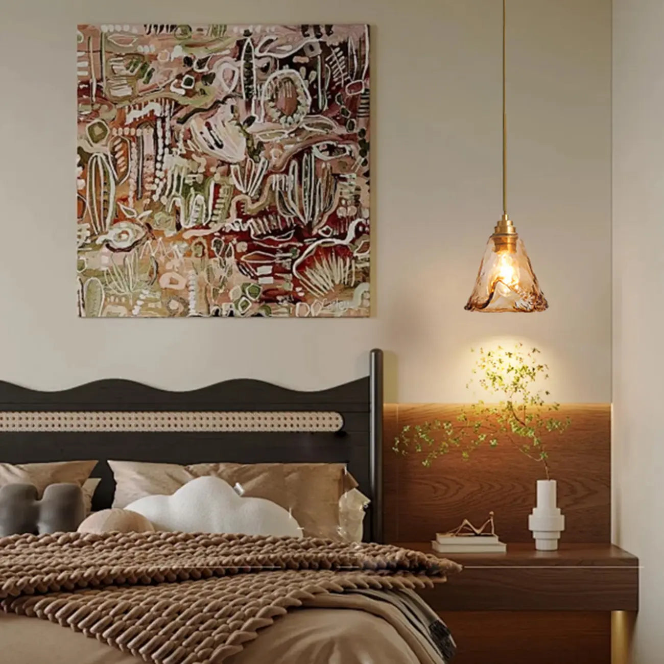 Modern Amber Water Ripple Glass Pendant Light for Dining Room