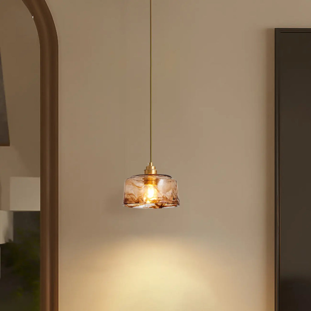 Modern Amber Water Ripple Glass Pendant Light for Dining Room
