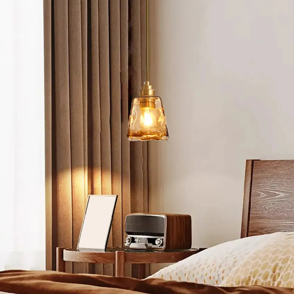 Modern Amber Water Ripple Glass Pendant Light for Dining Room