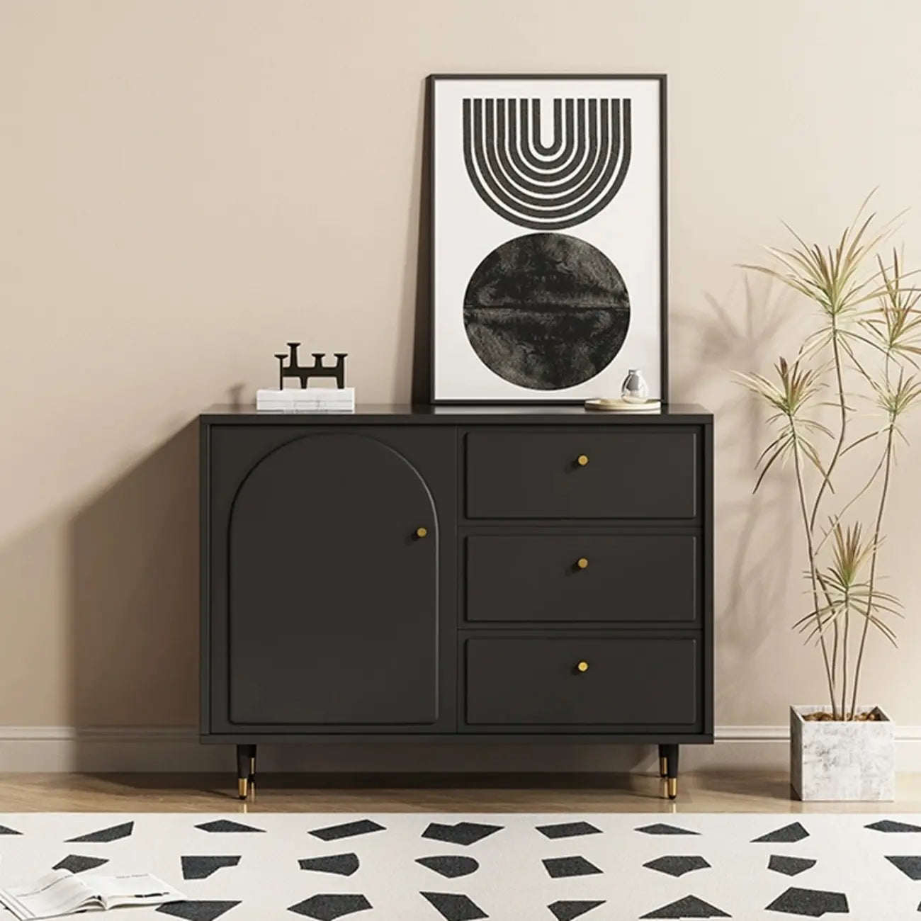 Stylish Black Wooden Combo Dresser with Drawers and Cabinet