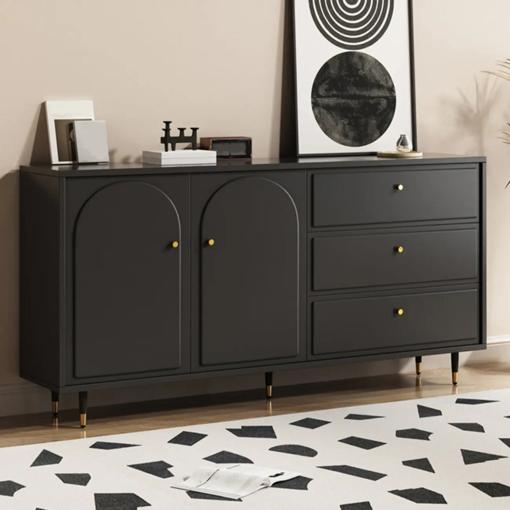 Stylish Black Wooden Combo Dresser with Drawers and Cabinet