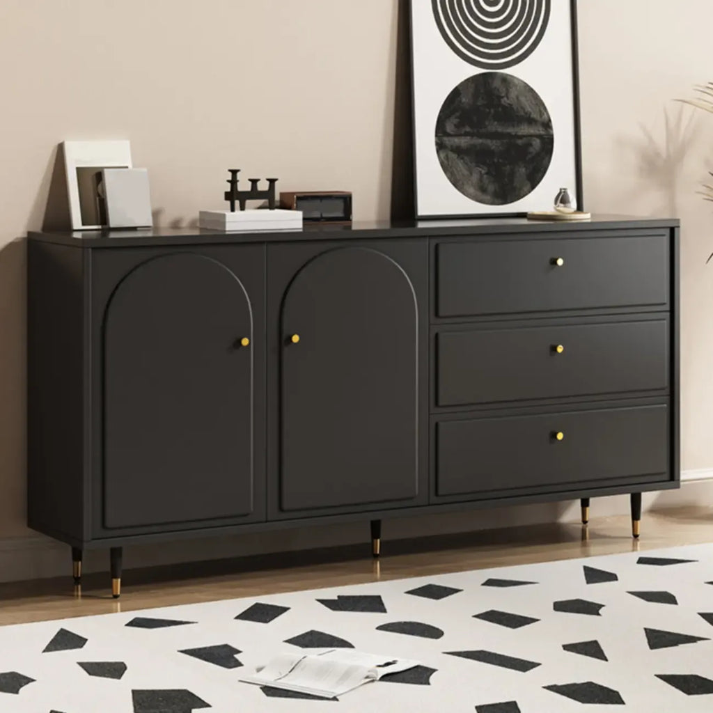 Stylish Black Wooden Combo Dresser with Drawers and Cabinet