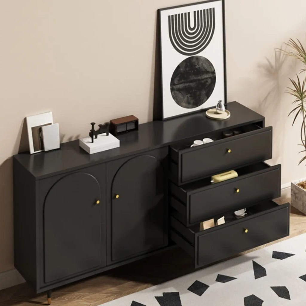 Stylish Black Wooden Combo Dresser with Drawers and Cabinet