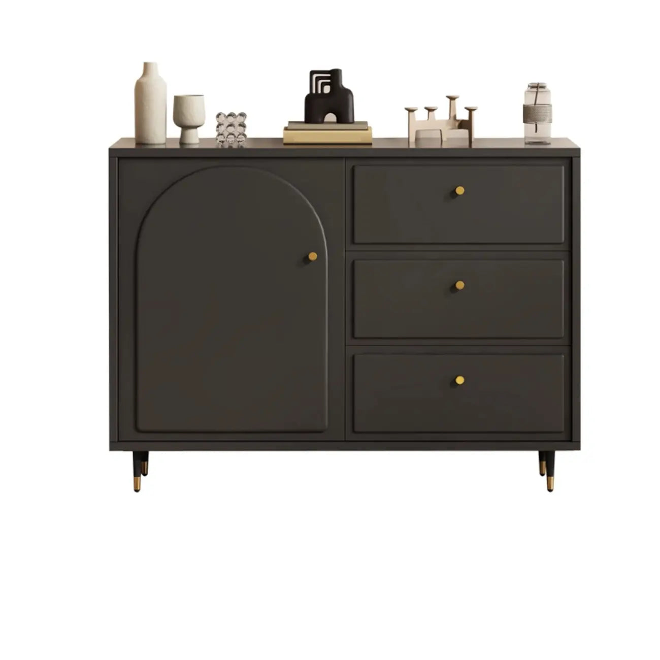 Stylish Black Wooden Combo Dresser with Drawers and Cabinet