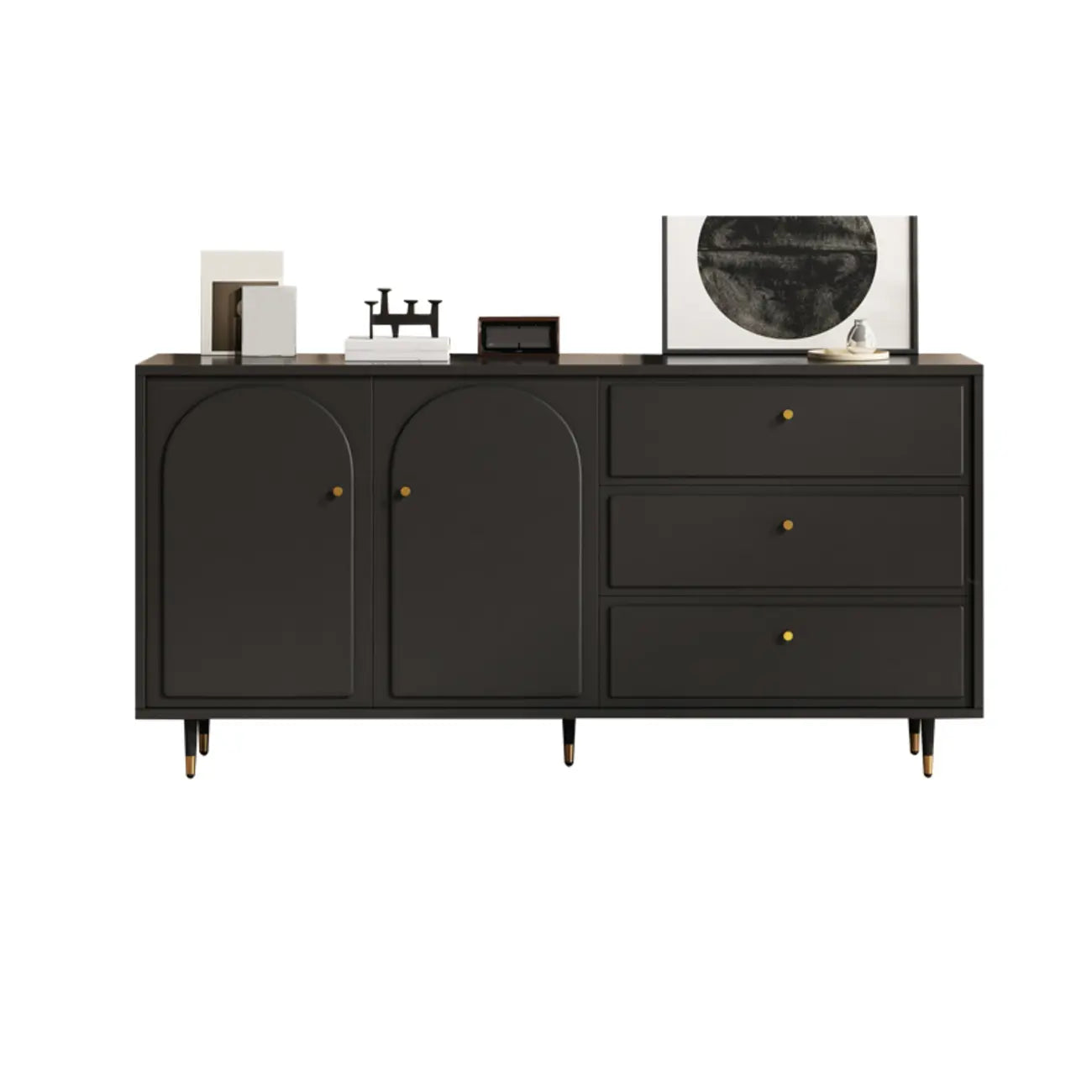 Stylish Black Wooden Combo Dresser with Drawers and Cabinet