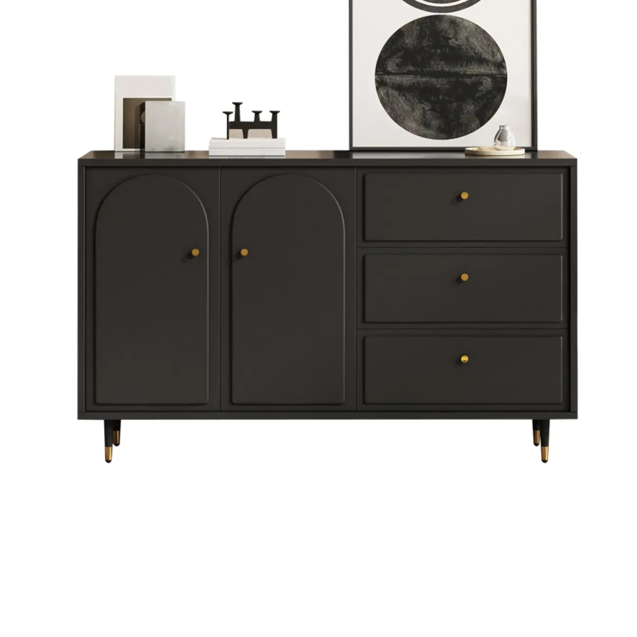 Stylish Black Wooden Combo Dresser with Drawers and Cabinet