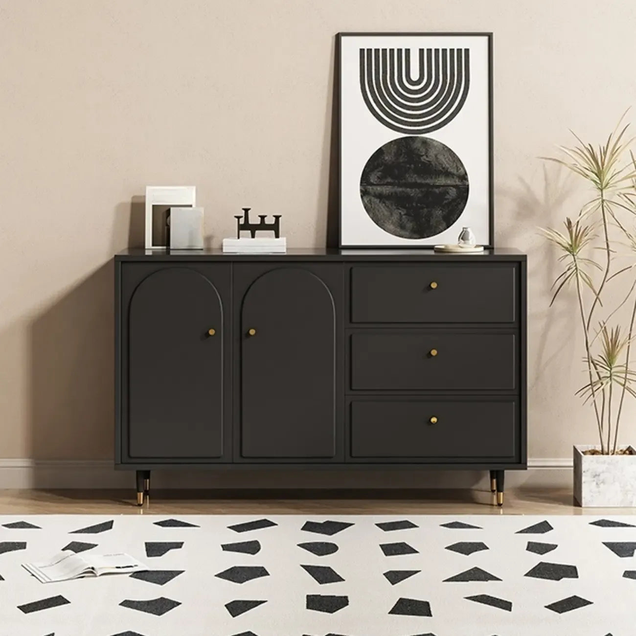Stylish Black Wooden Combo Dresser with Drawers and Cabinet