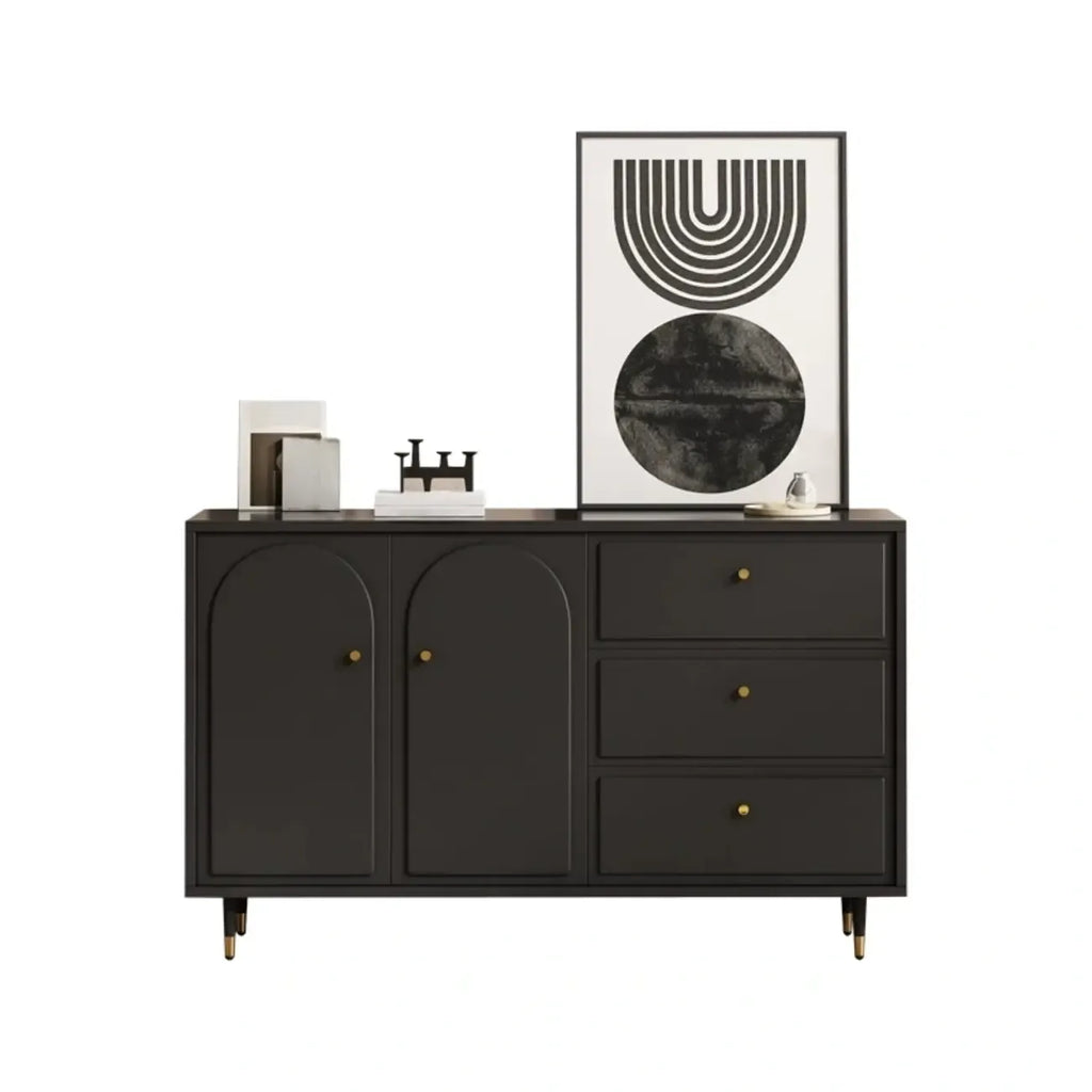 Stylish Black Wooden Combo Dresser with Drawers and Cabinet