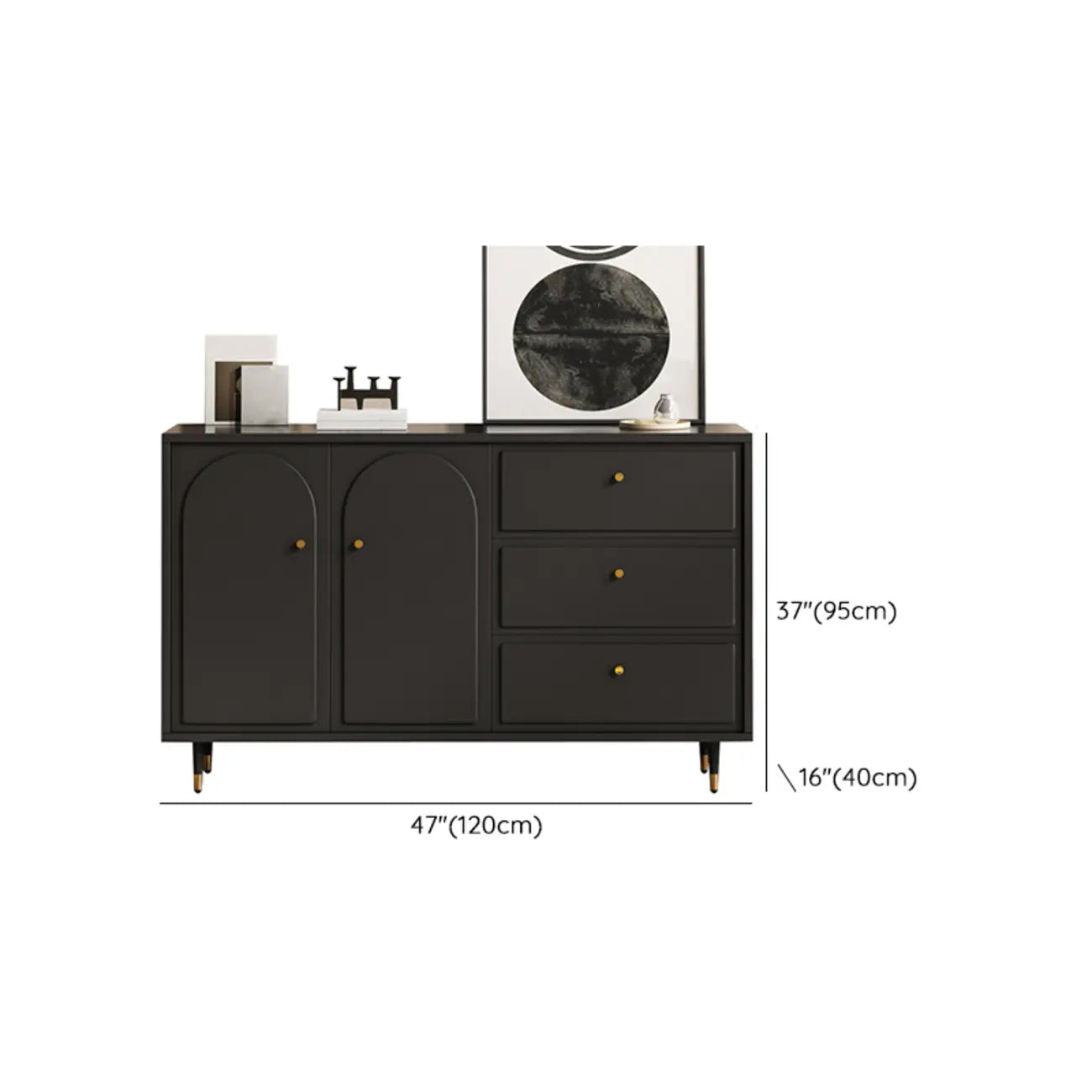 Stylish Black Wooden Combo Dresser with Drawers and Cabinet