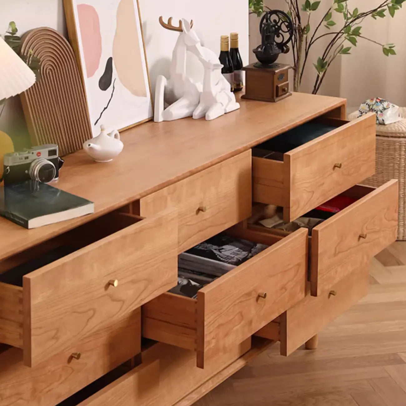 3 Tiers Traditional Natural Double Dresser with Gold Handles