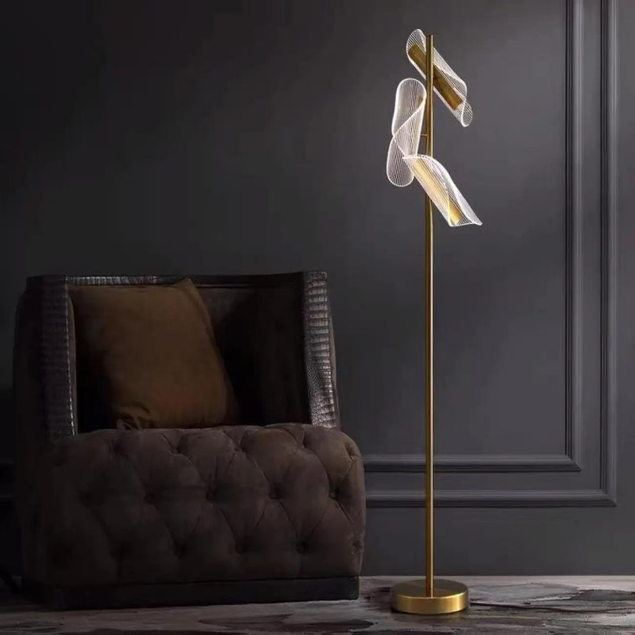 3-Light Unique Dimmable Gold Floor Lamp with Adjustable Head
