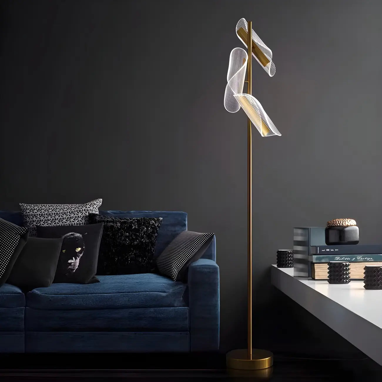3-Light Unique Dimmable Gold Floor Lamp with Adjustable Head