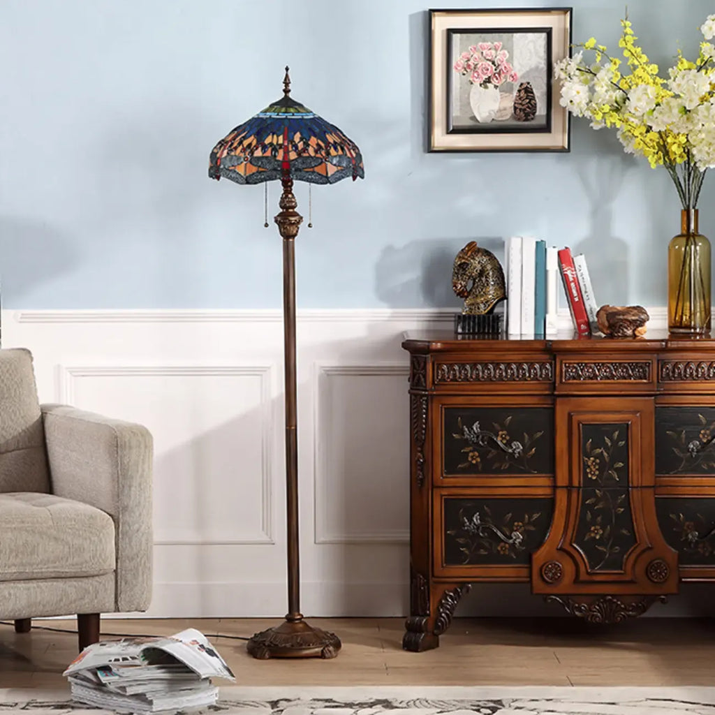 2-Light Antique Stained Glass Dome Floor Lamp for Cozy Interiors
