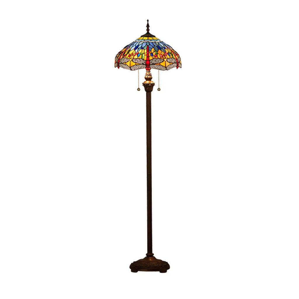 2-Light Antique Stained Glass Dome Floor Lamp for Cozy Interiors