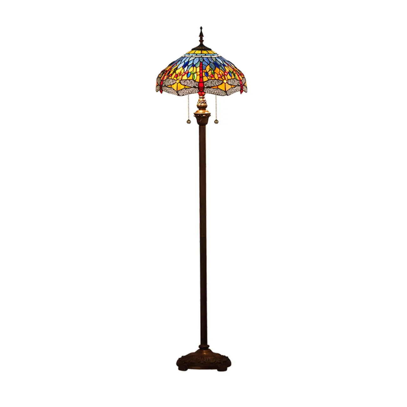 2-Light Antique Stained Glass Dome Floor Lamp for Cozy Interiors