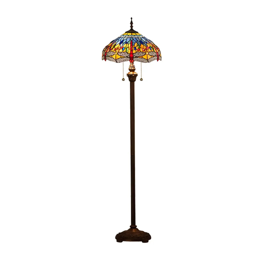 2-Light Antique Stained Glass Dome Floor Lamp for Cozy Interiors