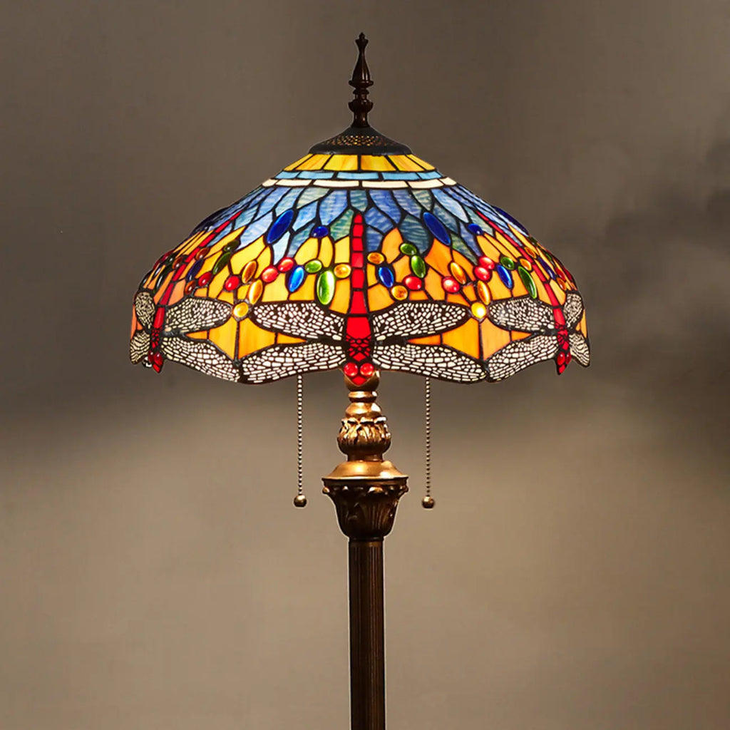 2-Light Antique Stained Glass Dome Floor Lamp for Cozy Interiors