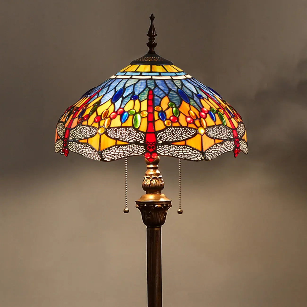 2-Light Antique Stained Glass Dome Floor Lamp for Cozy Interiors