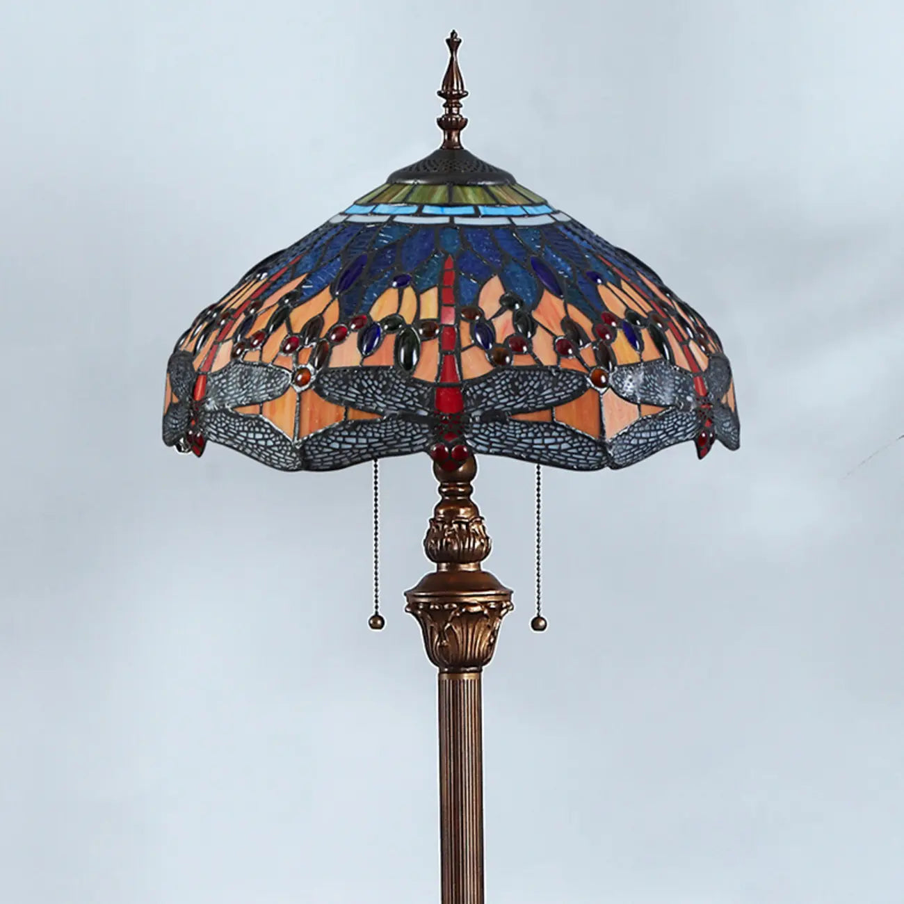 2-Light Antique Stained Glass Dome Floor Lamp for Cozy Interiors