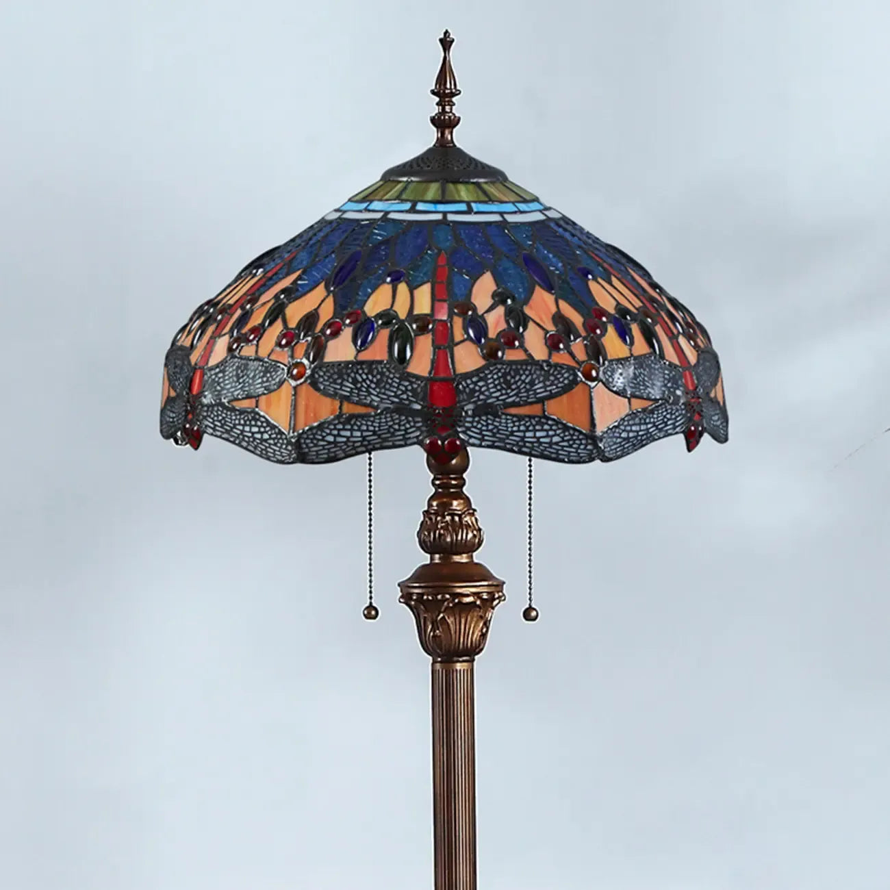 2-Light Antique Stained Glass Dome Floor Lamp for Cozy Interiors