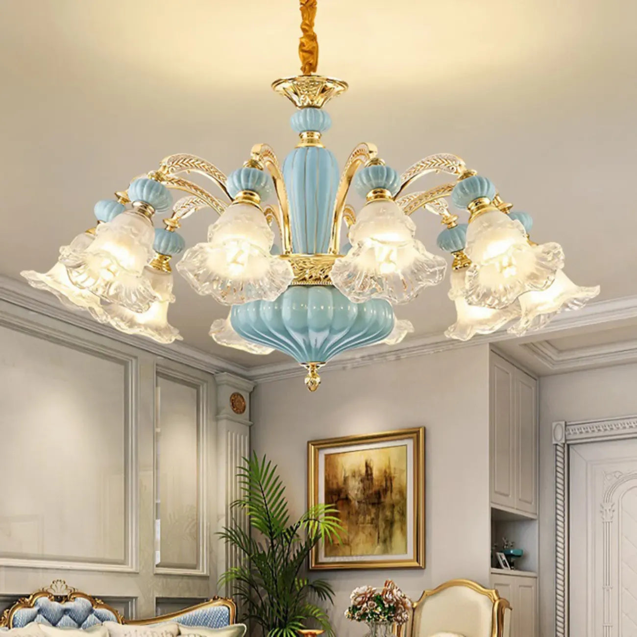 Vintage Floral Glass Chandelier for Living Room