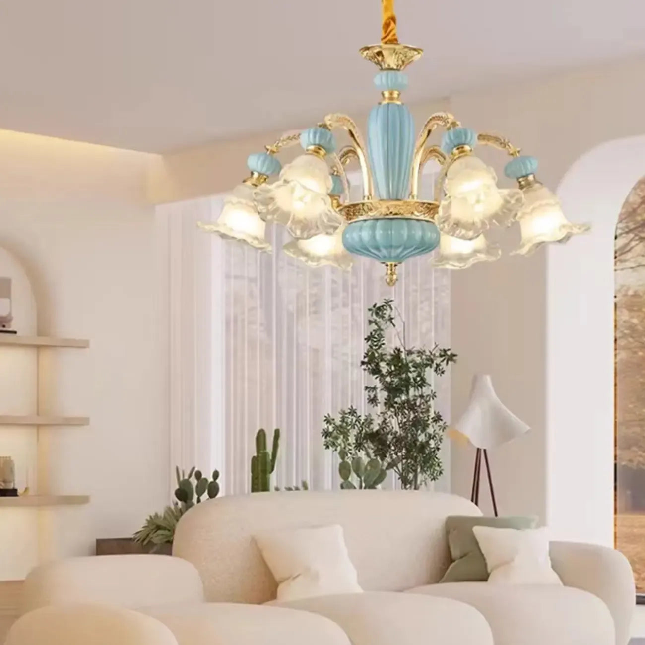 Vintage Floral Glass Chandelier for Living Room