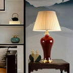 Red Geometric Ceramic Table Lamp Button Switch Fabric Shade