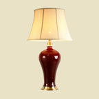 Red Geometric Ceramic Table Lamp Button Switch Fabric Shade