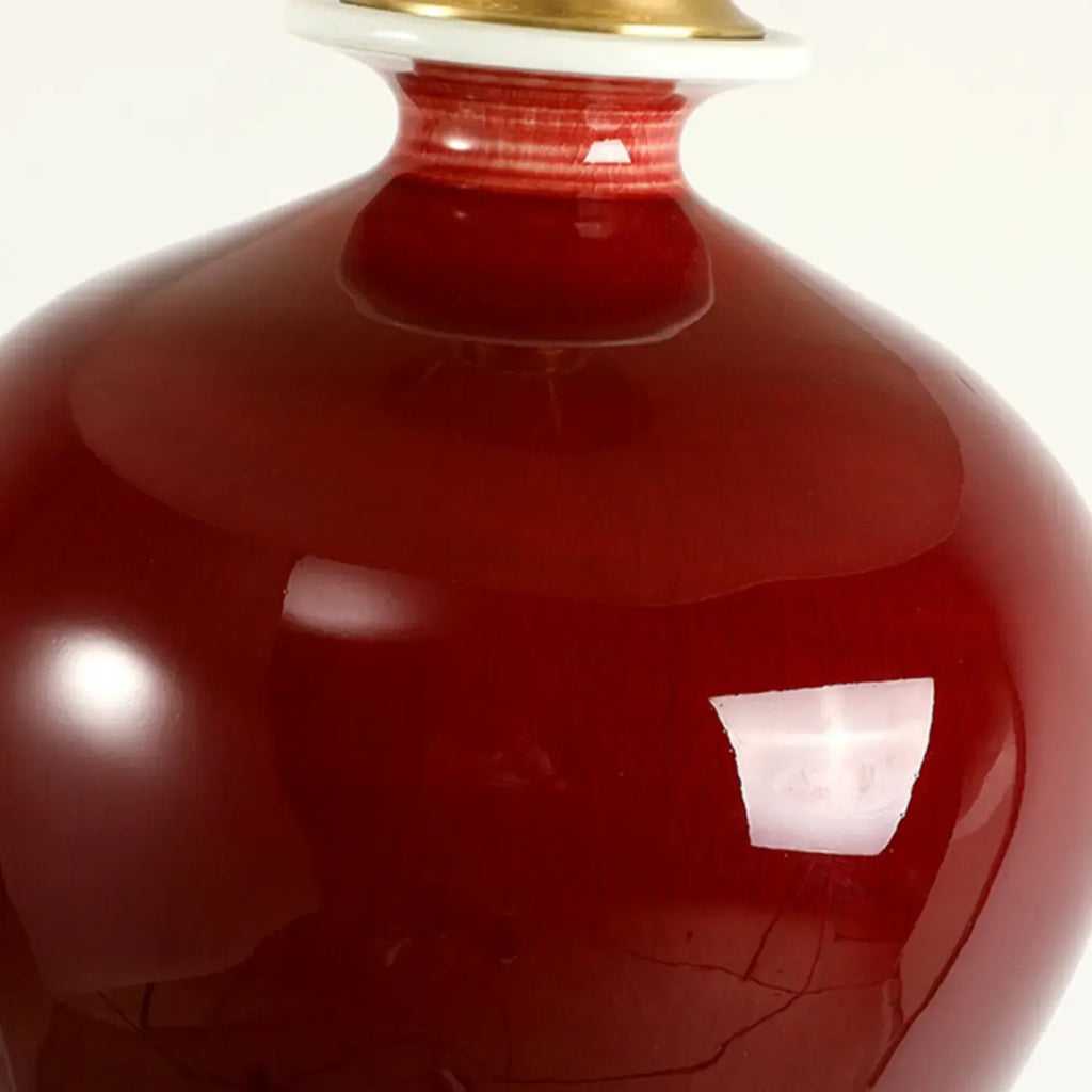 Red Geometric Ceramic Table Lamp Button Switch Fabric Shade