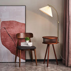 Wood Color Fabric Shade Modern Floor Lamp with Tripod Shelf
