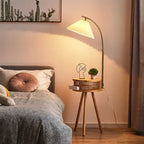 Wood Color Fabric Shade Modern Floor Lamp with Tripod Shelf