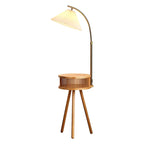 Wood Color Fabric Shade Modern Floor Lamp with Tripod Shelf
