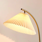 Wood Color Fabric Shade Modern Floor Lamp with Tripod Shelf