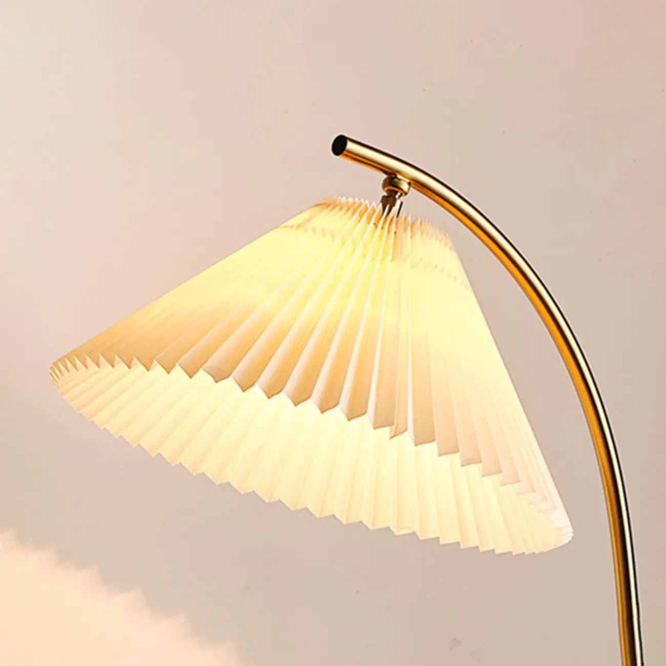 Wood Color Fabric Shade Modern Floor Lamp with Tripod Shelf