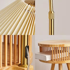 Wood Color Fabric Shade Modern Floor Lamp with Tripod Shelf