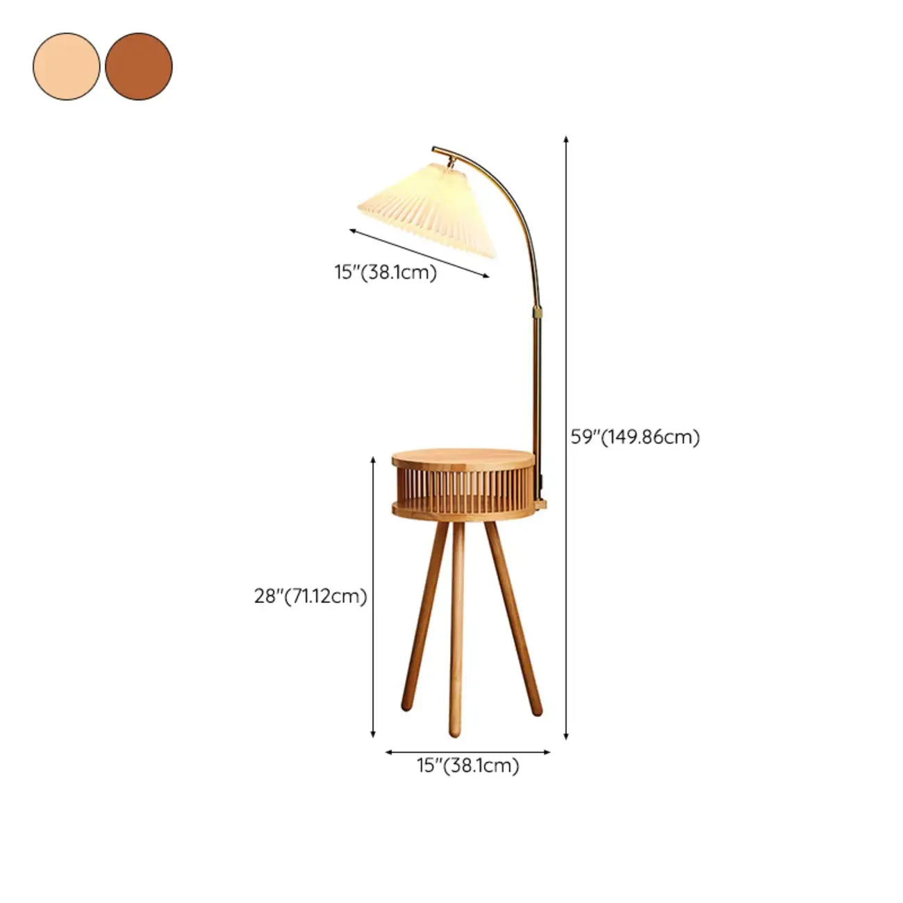 Wood Color Fabric Shade Modern Floor Lamp with Tripod Shelf