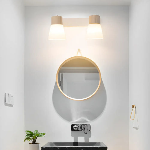 2-Light Modern Wood and Glass Bathroom Vanity Light Fixture